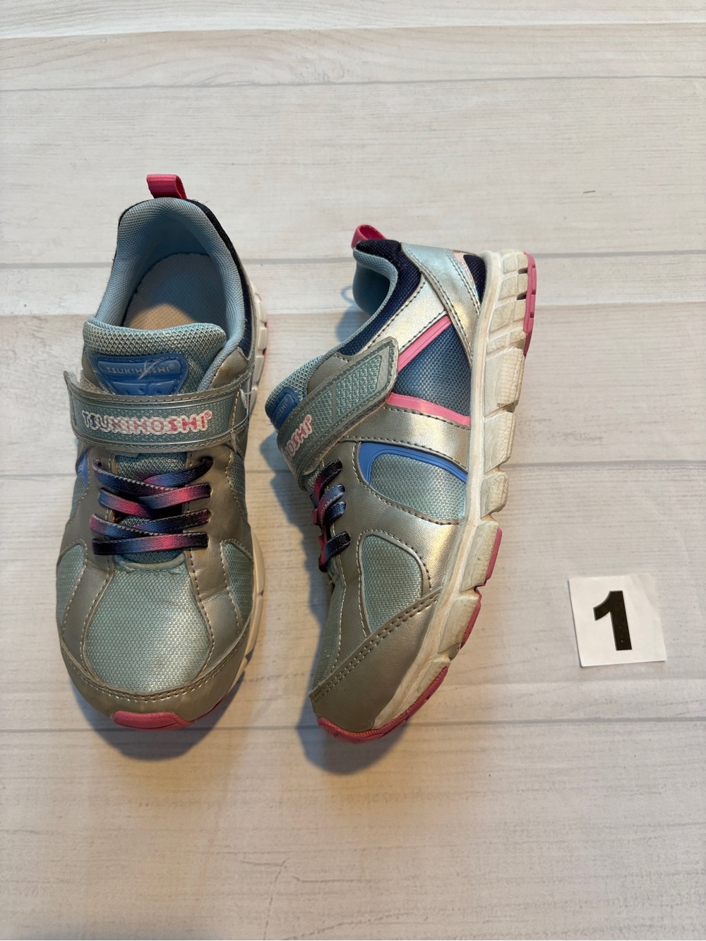 Tsukihoshi Metallic Silver Sneakers with Pink & Blue Accents